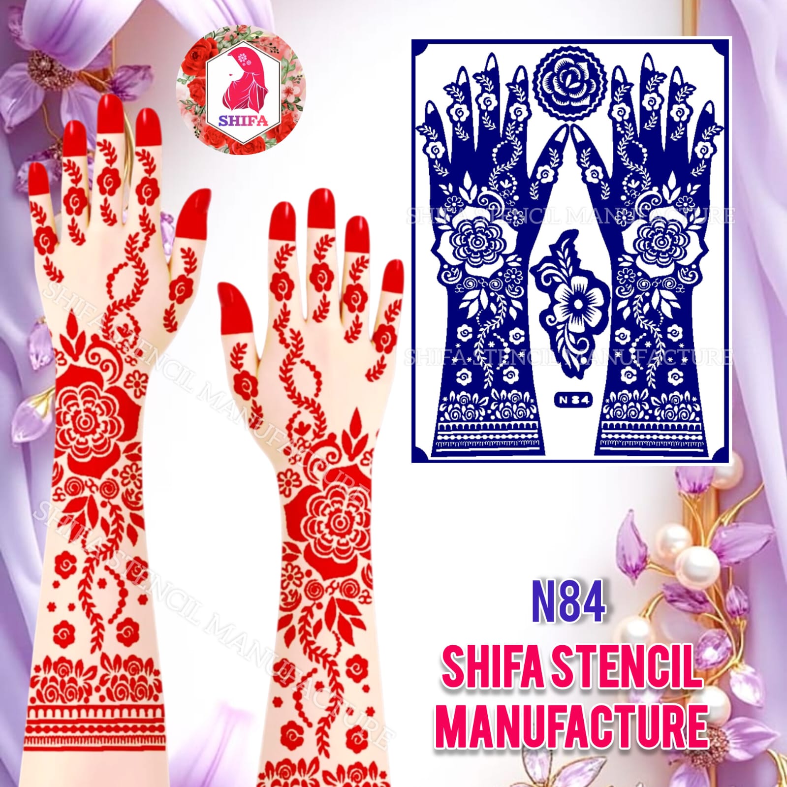 N 84 Regal Garden Tapestry Theme Sticker Overview Henna Stencil - Shifa Stencil